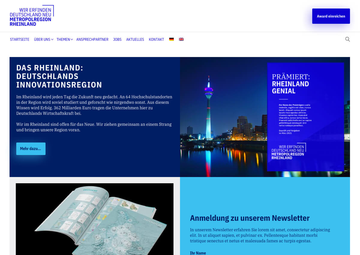 Webseite der Metropolregion Rheinland